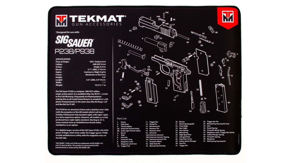 TekMat Ultra 20 - Sig Sauer P238 Gun Cleaning Mat, Black, TEK-20-SIGP238
