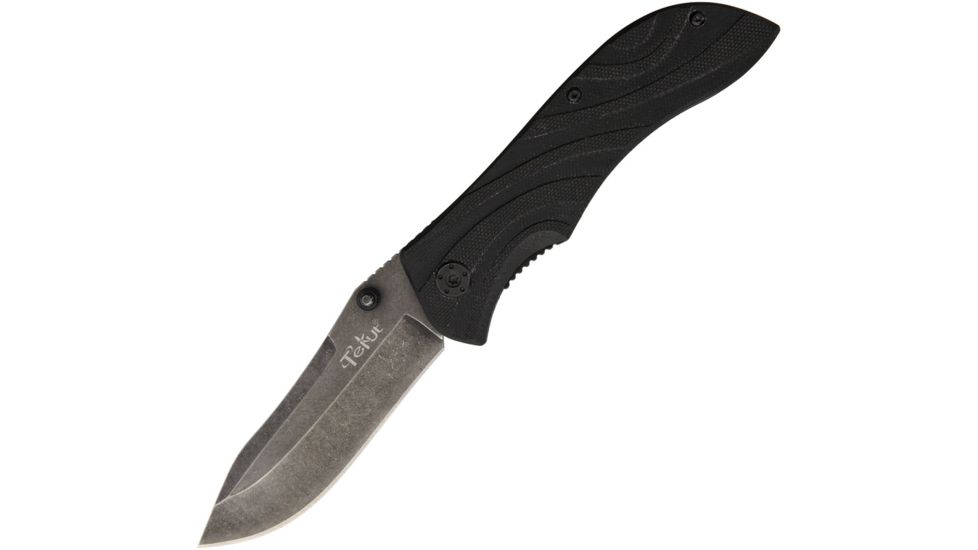 Tekut Linerlock Black Folding Knife,3in,Standard Edge,Drop Point,Black G10 Handle TKLK5273