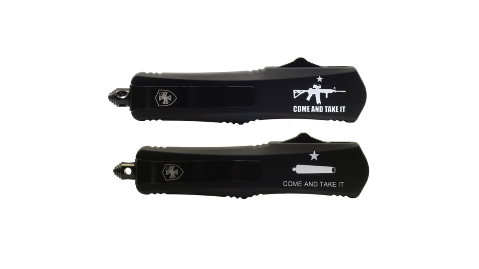 Templar Knife Gen II Small Come And Take It OTF Automatic Folding Knife, 2.75in, D2, Tanto Blade, Serrated, Black Finish, Metal Alloy Handle, S-CATI-53-1