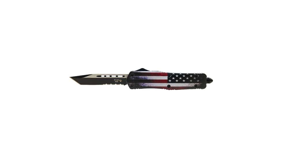 Templar Knife Gen II Large US Flag OTF Automatic Folding Knife, 3.5in, D2, Tanto Blade, Serrated, Black Finish, Metal Alloy Handle, L-US-53-1