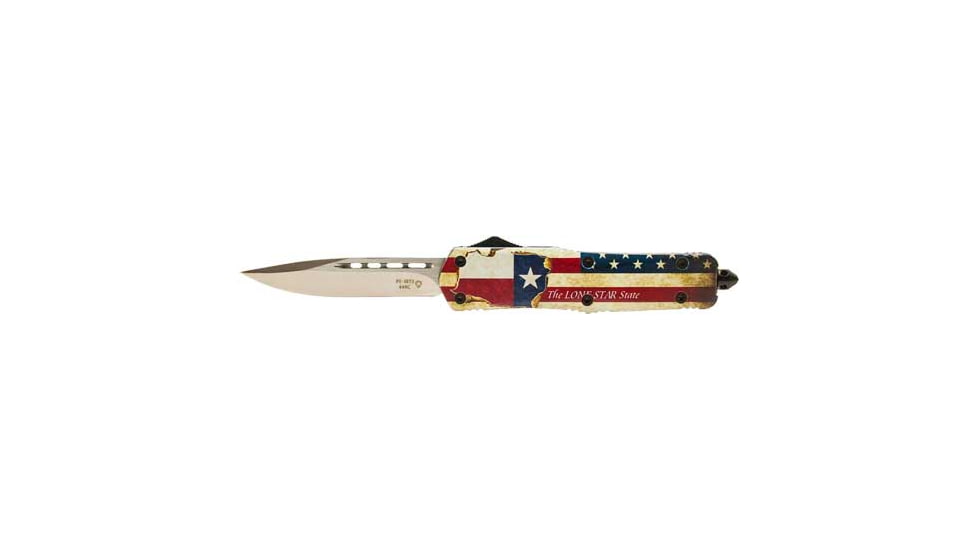 Templar Knife Gen II Large Texan OTF Automatic Folding Knife, 3.5in, D2, Drop Point Blade, Silver Finish, Metal Alloy Handle, L-TX-33-2