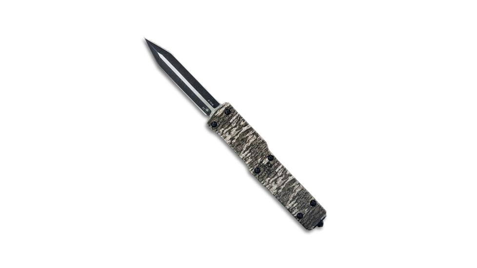 Templar Knife Premium Weighted Small Zinc Mossy Oak Bottomland OTF Knife, 3in, Dagger, Black D2, SZ-MOB-12-1