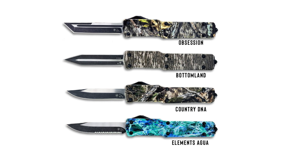 Templar Knife Premium Weighted Small Zinc Mossy Oak OTF Knife, 3in, Dagger, Black D2, Mossy Oak Bottomland Handle, SZ-MOB-12-1