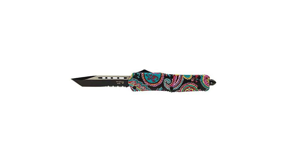 Templar Knife Gen II Small Quilt OTF Automatic Folding Knife, 2.75in, D2, Tanto Blade, Serrated, Black Finish, Metal Alloy Handle, S-QT-53-1