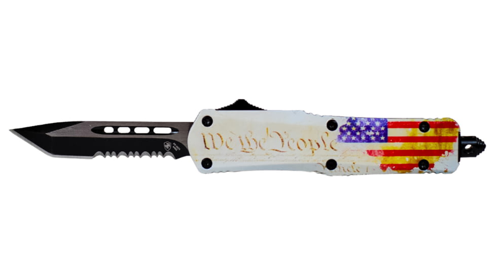 Templar Knife Gen II Small We The People OTF Automatic Folding Knife, 2.75in, D2, Tanto Blade, Serrated, Black Finish, Metal Alloy Handle, S-WTP-53-1