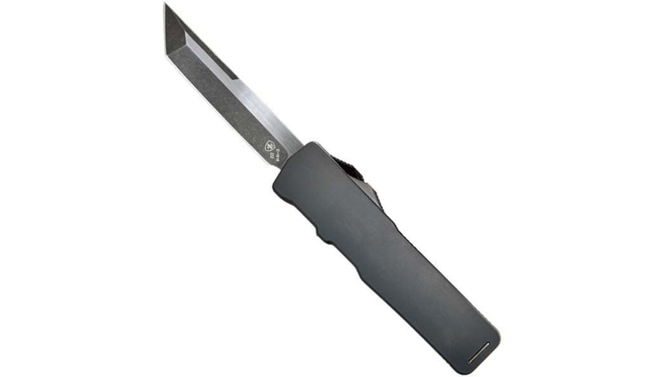 Templar Knife Excalibur Line Automatic Slim Automatic Folding Knife, 3.25in, Black Oxide Stonewashed Powder D2 Steel, Tanto Plain Blade, Black T 6061 Aged Aluminum/Rubber Handle, XMBR221