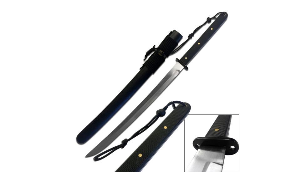 Ten Ryu Fixed Blade, 19.5in, 1045 Carbon Steel Blade, Black Wood Overlay Handle TR-034M