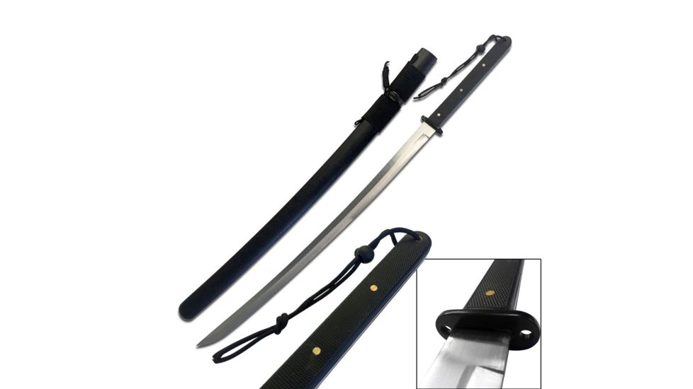Ten Ryu Fixed Blade, 39in, 1045 Carbon Steel Blade, Black Wood Overlay Handle TR-034L