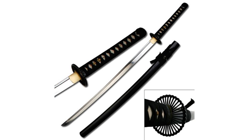 Ten Ryu Fixed Blade, 40.5in, Carbon Steel Blade, Black Cord Wrapped With Real Ray Skin Handle TR-002