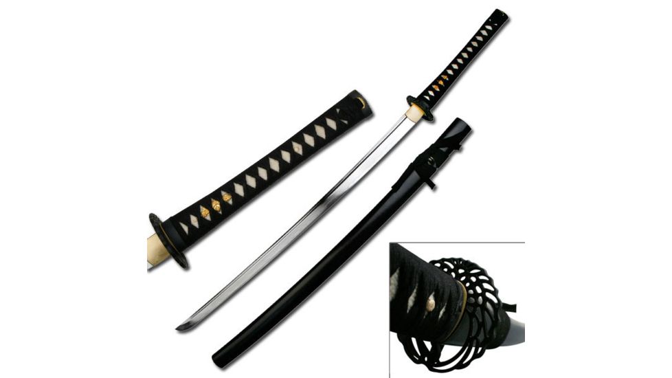 Ten Ryu Fixed Blade, 40.5in, Carbon Steel Blade, Black Cord Wrapped With Real Ray Skin Handle TR-003