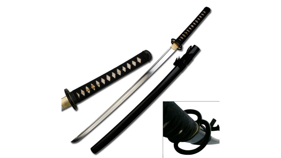 Ten Ryu Fixed Blade, 40.5in, Carbon Steel Blade, Black Cord Wrapped With Real Ray Skin Handle TR-004