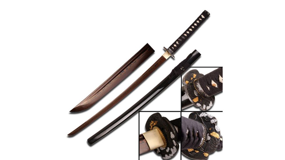 Ten Ryu Fixed Blade, 40.5in, Carbon Steel Blade, Black Cord Wrapped With Real Ray Skin Handle TR-026