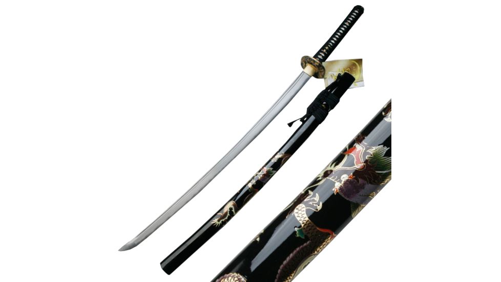 Ten Ryu Fixed Blade, 41.5in, Carbon Steel Blade, Black Cord Wrapped With Real Ray Skin Handle TR-013