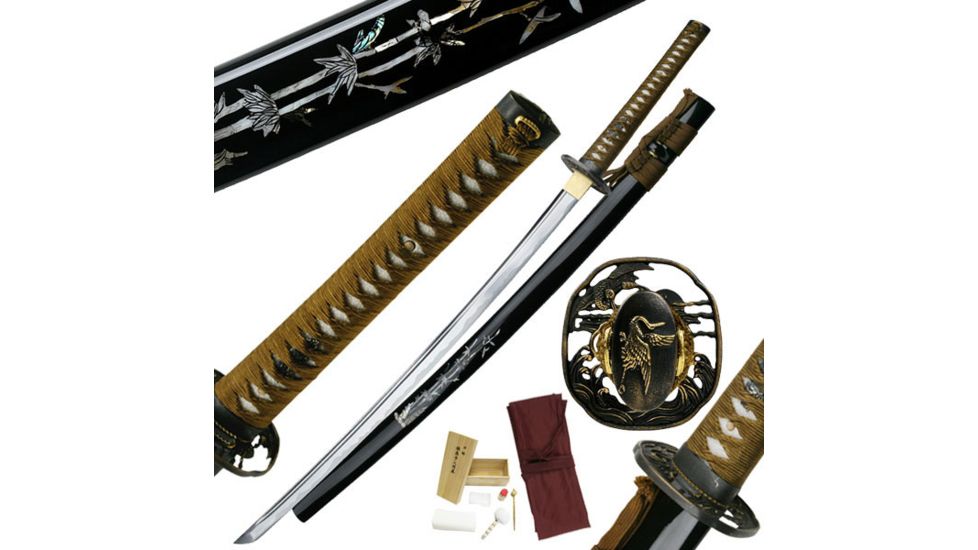 Ten Ryu Fixed Blade, 41in, Carbon Steel Blade, Brown Cord Wrapped With Real Ray Skin Handle MC-3060