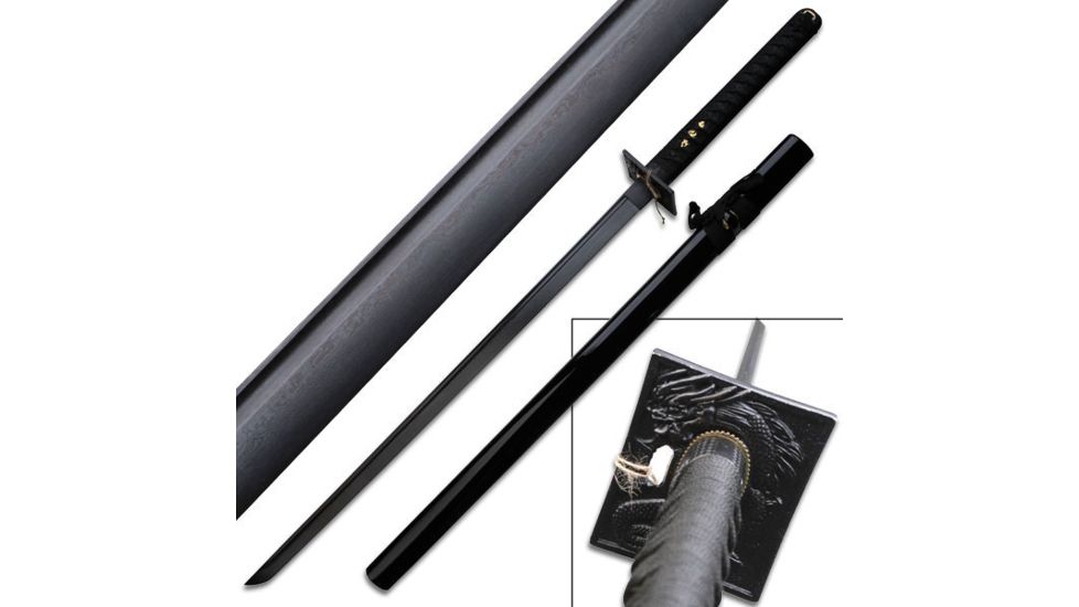 Ten Ryu Fixed Blade, 41in, Damascus Steel Blade, Black Cord Wrapped Handle TR-017BD