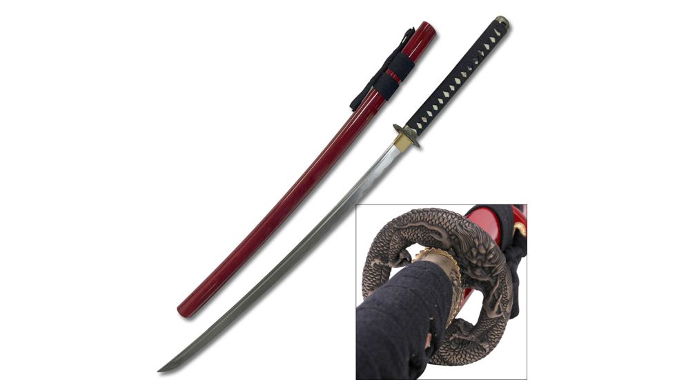 Ten Ryu Fixed Blade, 42in, 1045 Carbon Steel Blade, Black Cord Wrapped Handle TR-036RD