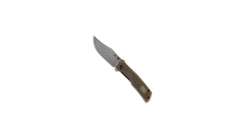 Tenable Knives Tenable Bison Liner Lock Knife Amber PEI 3.2" Damascus, Yellow, Damascus, adult, BHQ-236323