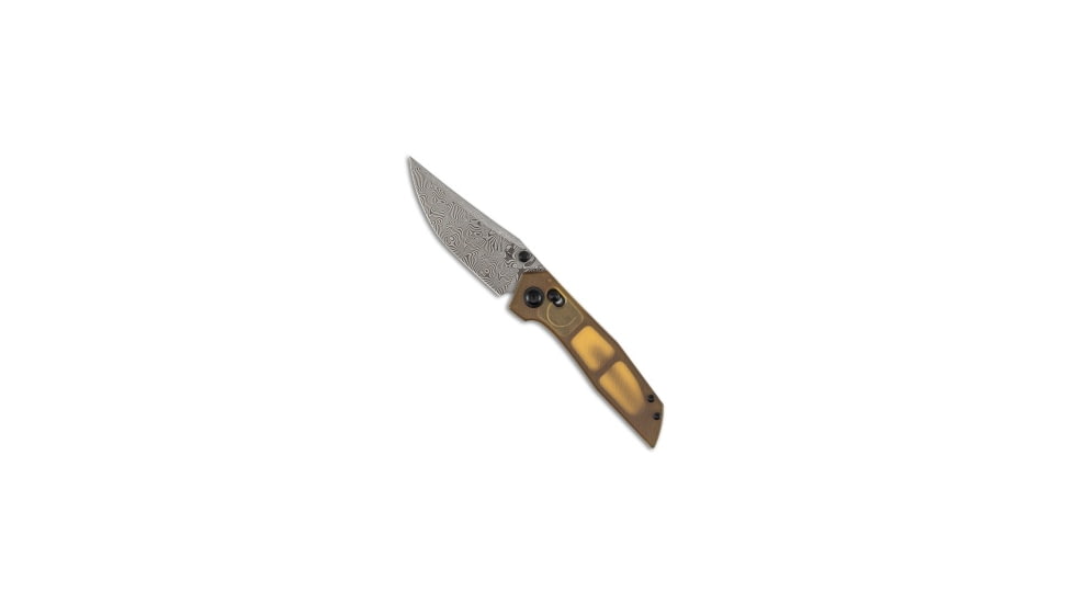 Tenable Knives Tenable Deadite Crossbar Lock Knife Amber PEI 3.5" Damascus, Yellow, Damascus, adult, BHQ-236321