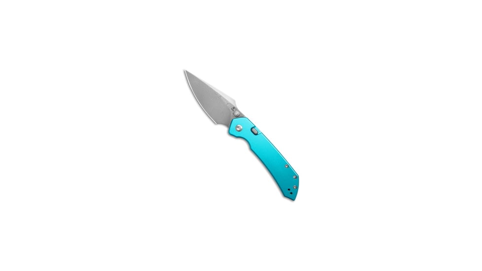 Tenable Knives Tenable Fenrir Top Liner Lock Knife Blue Aluminum 3.4" Damascus, Blue, Damascus, adult, BHQ-223402