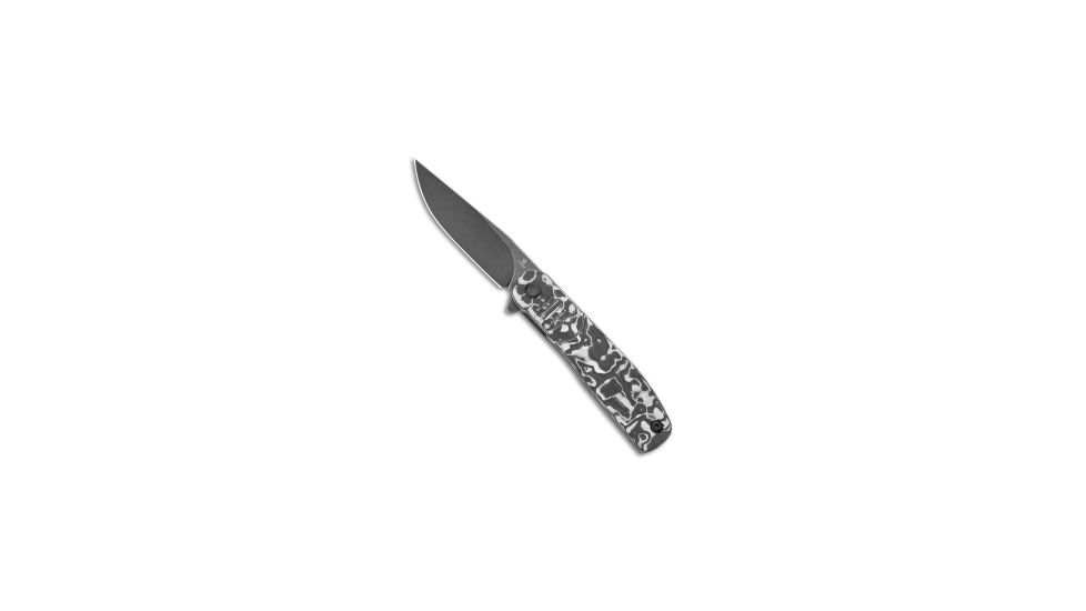 Tenable Knives Einar Folding Knife, 3.13in, Nitro V Steel, Drop Point Blade, Carbon Fiber, Black/White Handle, Black/White/Black Gray, 7.21 inch, BHQ-215844