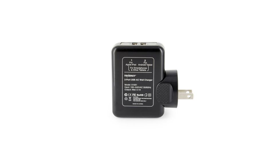 Tenergy 2 Port USB AC Wall Charger, Black 51081