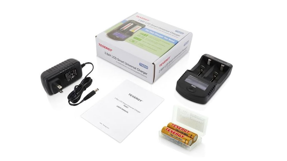 Tenergy TN261 2 Bay Smart Universal Charger,Black w/2 x T35U 3.6V 3500mAh Li-Ion Rechargeable Batteries, 02261-02