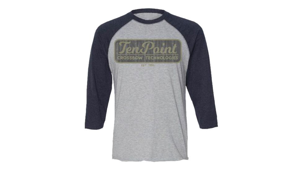 TenPoint Crossbow Technologies Logo Baseball 3/4 Sleeve T-Shirt, Grey/Navy Sleeves, Small HCA-66317-S