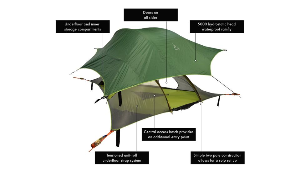Tentsile Tents Stingray Tree Tent, 3-Person, 880 lbs/ 400 kg Max Weight Capacity, Forest Green, S3FOR