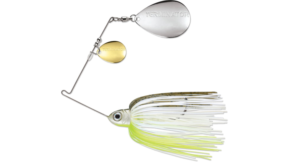 Terminator Pro Series Spinnerbait, Colorado/Colorado Blades, Gold/Nickel Blade Finish, Hot Olive, 3/8oz, PSS38CC79GN