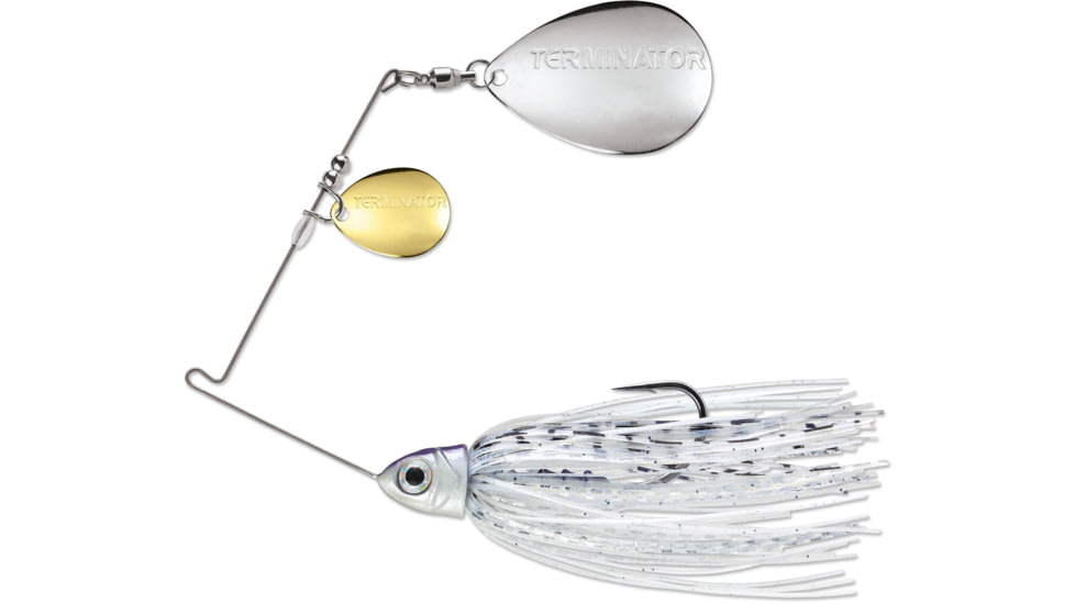 Terminator Pro Series Spinnerbait, Colorado/Colorado Blades, Gold/Nickel Blade Finish, Silver Shiner, 3/8oz, PSS38CC81GN