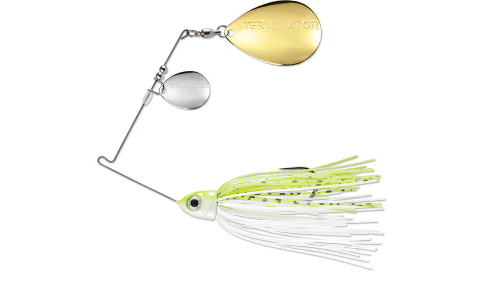 Terminator Pro Series Spinnerbait, Colorado/Colorado Blades, Nickel/Gold Blade Finish, Chartreuse and White Shad, 1/2oz, PSS12CC02NG