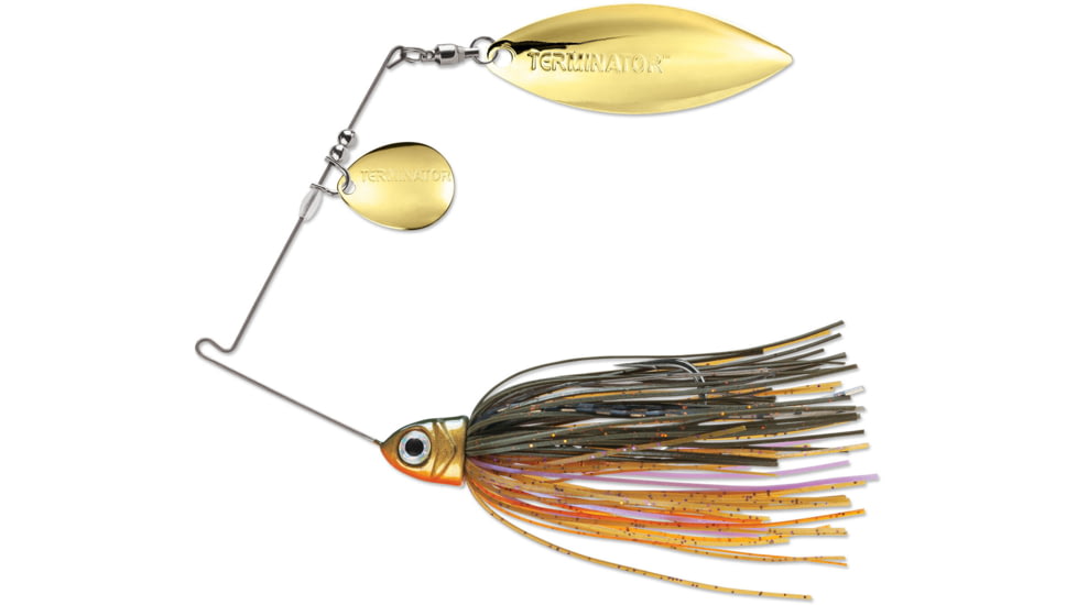 Terminator Pro Series Spinnerbait, Colorado/Willow Blades, Gold/Gold Blade Finish, Retro Gill, 3/8oz, PSS38CW112GG
