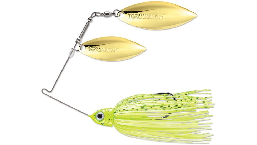 Terminator Pro Series Spinnerbait, Willow/Willow Blades, Gold/Gold Blade Finish, Dirty Chartreuse Shad, 1/2oz, PSS12WW115GG