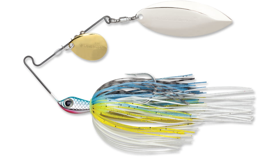 Terminator Super Stainless Spinnerbait, Gold Colorado Blade/Nickel Willow Blade, Hot Shad, 1/2oz, S12CW91GN
