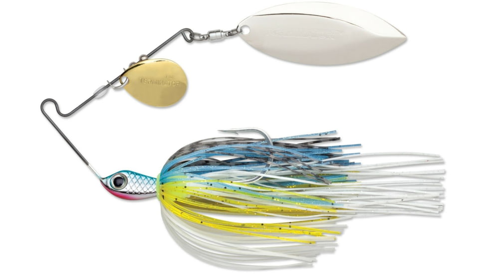 Terminator Super Stainless Spinnerbait, Gold Colorado Blade/Nickel Willow Blade, Hot Shad, 3/8oz, S38CW91GN