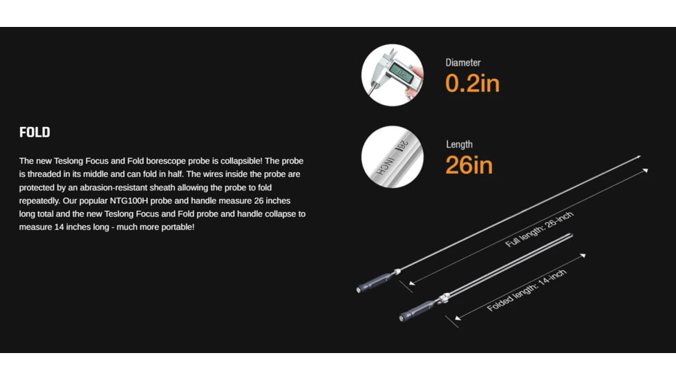 Teslong NTG200H Focus and Fold Rifle Borescope w/USB Connection, Silver, NTG200H