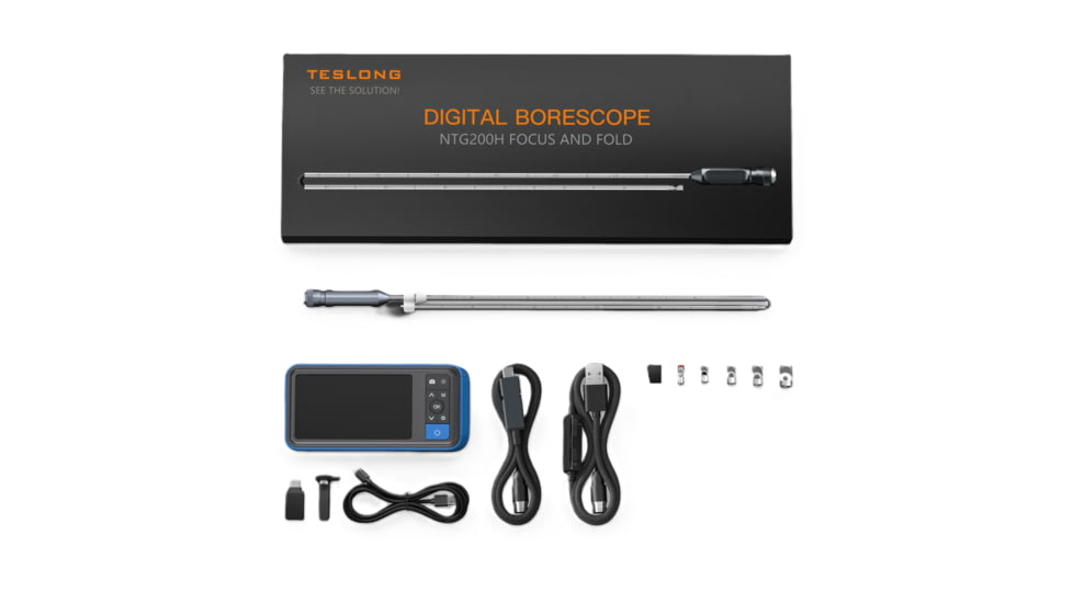 Teslong NTG200H Focus &amp; Fold Rifle Borescope w/ 4.5in IPS Screen, Blue/Metalic Grey, NTG200H + MS450
