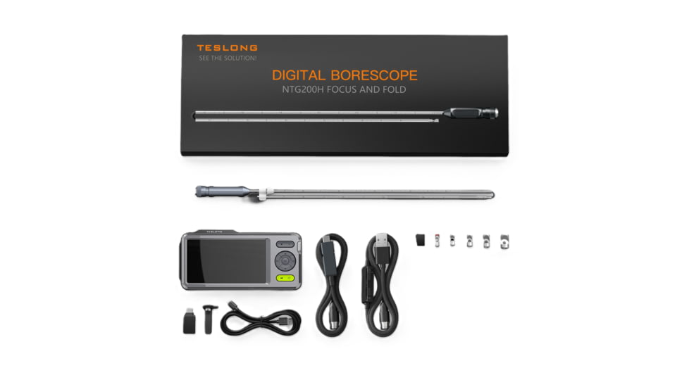 Teslong NTG200H Focus &amp; Fold Rifle Borescope w/ 5in HD Screen, Lime Green/Metalic Grey, NTG200H + NTS500B