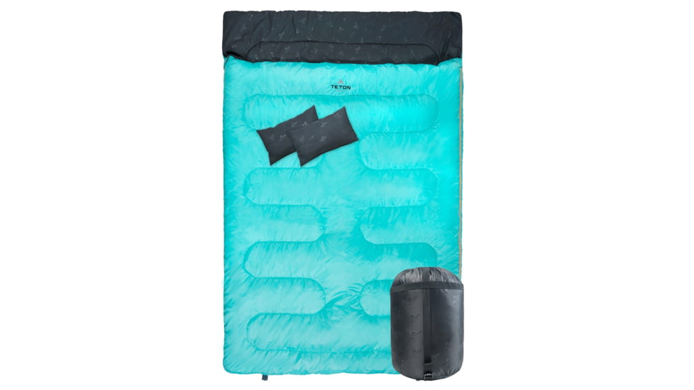 TETON Sports Cascade 40 F Double Sleeping Bag with Pillows, Double-Wide, Teal/Grey, 1320