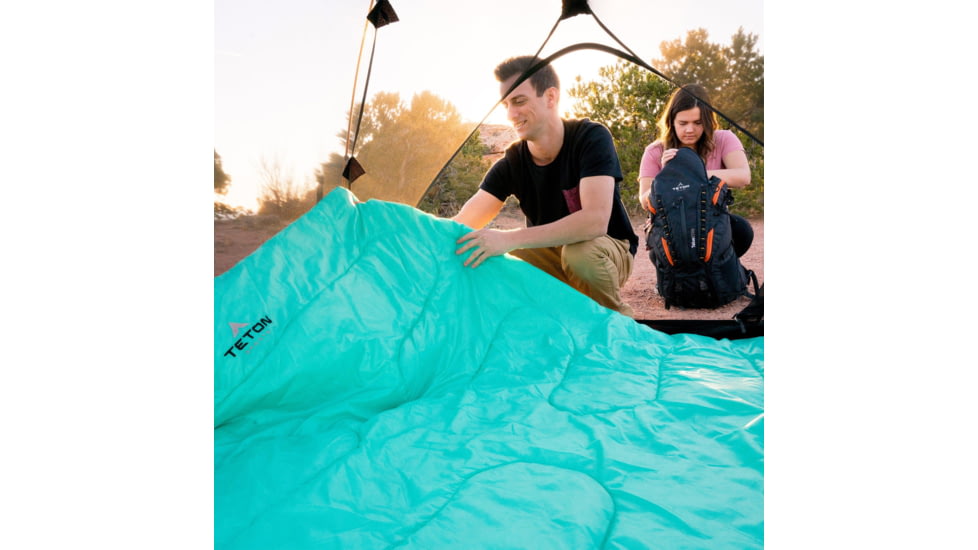 TETON Sports Cascade 40 F Double Sleeping Bag with Pillows, Double-Wide, Teal/Grey, 1320