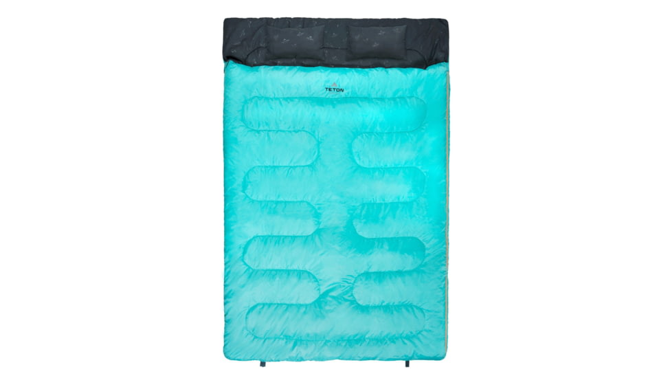 TETON Sports Cascade 40 F Double Sleeping Bag with Pillows, Double-Wide, Teal/Grey, 1320