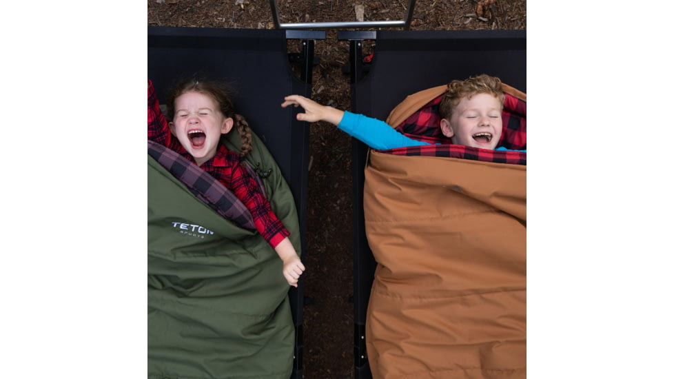 TETON Sports Lil Bridger 0 F Junior Canvas Sleeping Bag for Kids, Green/Plum, Junior, 10042