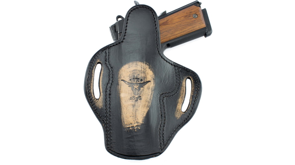 Texas 1836 Cannon Vintage Edition - Open Top OWB Holster, Right Hand, 1911 3in Hammer Down, With No Attachment, Vintage Tan, Black, TX-BH3-205-VINTAN