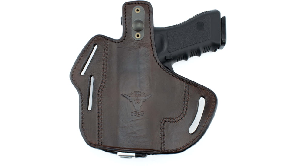 Texas 1836 Three Slots - Thumb Release OWB Holster, Right Hand, Most Glock Full Size 9mm/.40 and Similar Frame, With No Attachment, Brown, TX-3SLOTS-TB-302