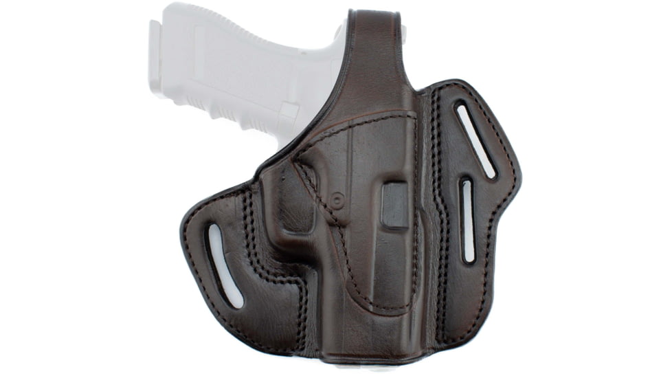 Texas 1836 Three Slots - Thumb Release OWB Holster, Right Hand, Most Glock Full Size 9mm/.40 and Similar Frame, With No Attachment, Brown, TX-3SLOTS-TB-302