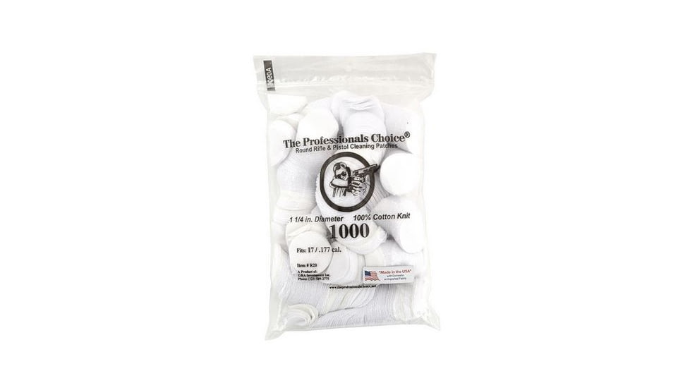 The Professionals Choice 100% Cotton Knit White Round Patches, 1.25in, Large, 17/.177 cal., 1000pk R20
