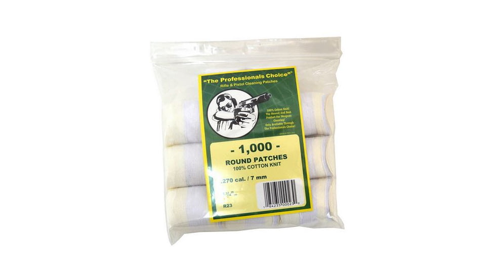 The Professionals Choice 100% Cotton Knit White Round Patches, 1.75in, Large, .270 cal./7mm, 1000pk R23
