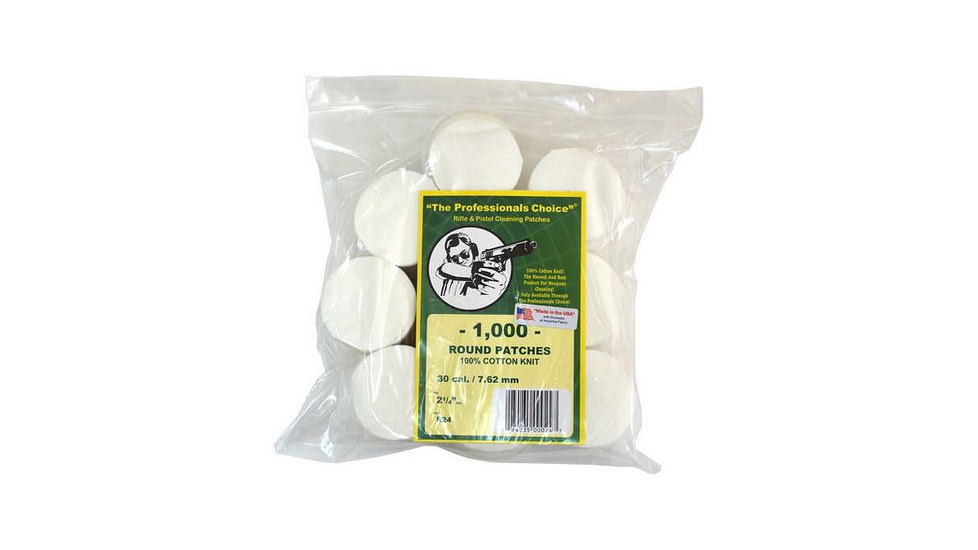 The Professionals Choice 100% Cotton Knit White Round Patches, 2.25in, Large, 30 cal./7.62mm, 1000pk R24