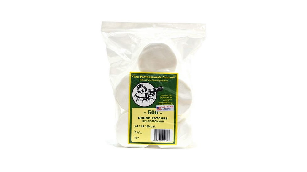 The Professionals Choice 100% Cotton Knit White Round Patches, 3.25in, Large, 44/45/50 cal., 500pk R27