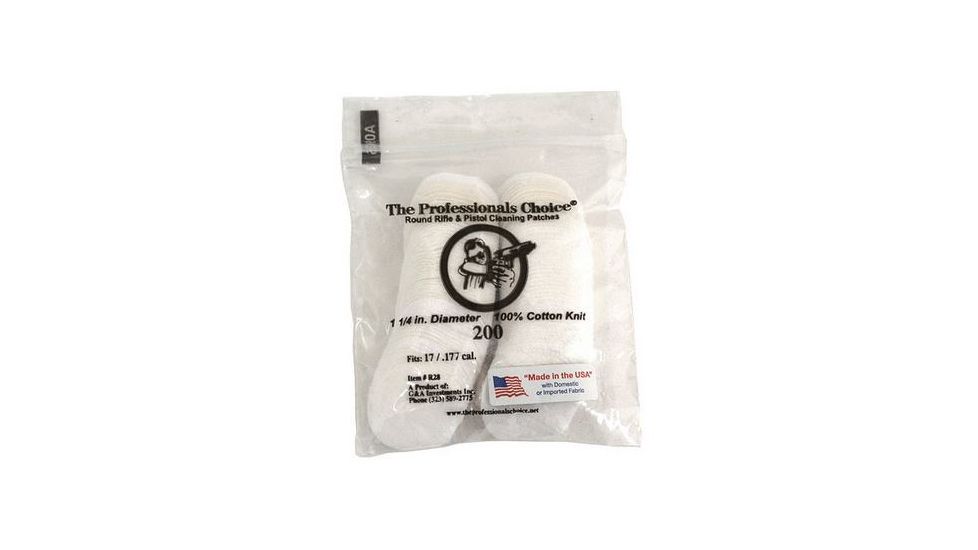The Professionals Choice 100% Cotton Knit White Round Patches, 1.25in, Small, 17/.177 cal., 200pk R28